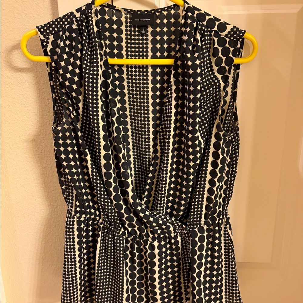 Who What Wear Black and Cream Patterned Midi Dress